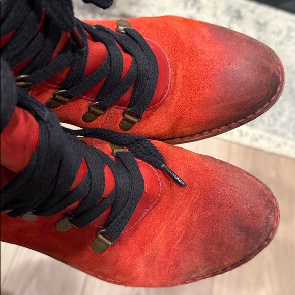 Red Suede Wedge Ankle Boots fly london suzu oil red suede boots Sz 41 - Picture 3 of 5